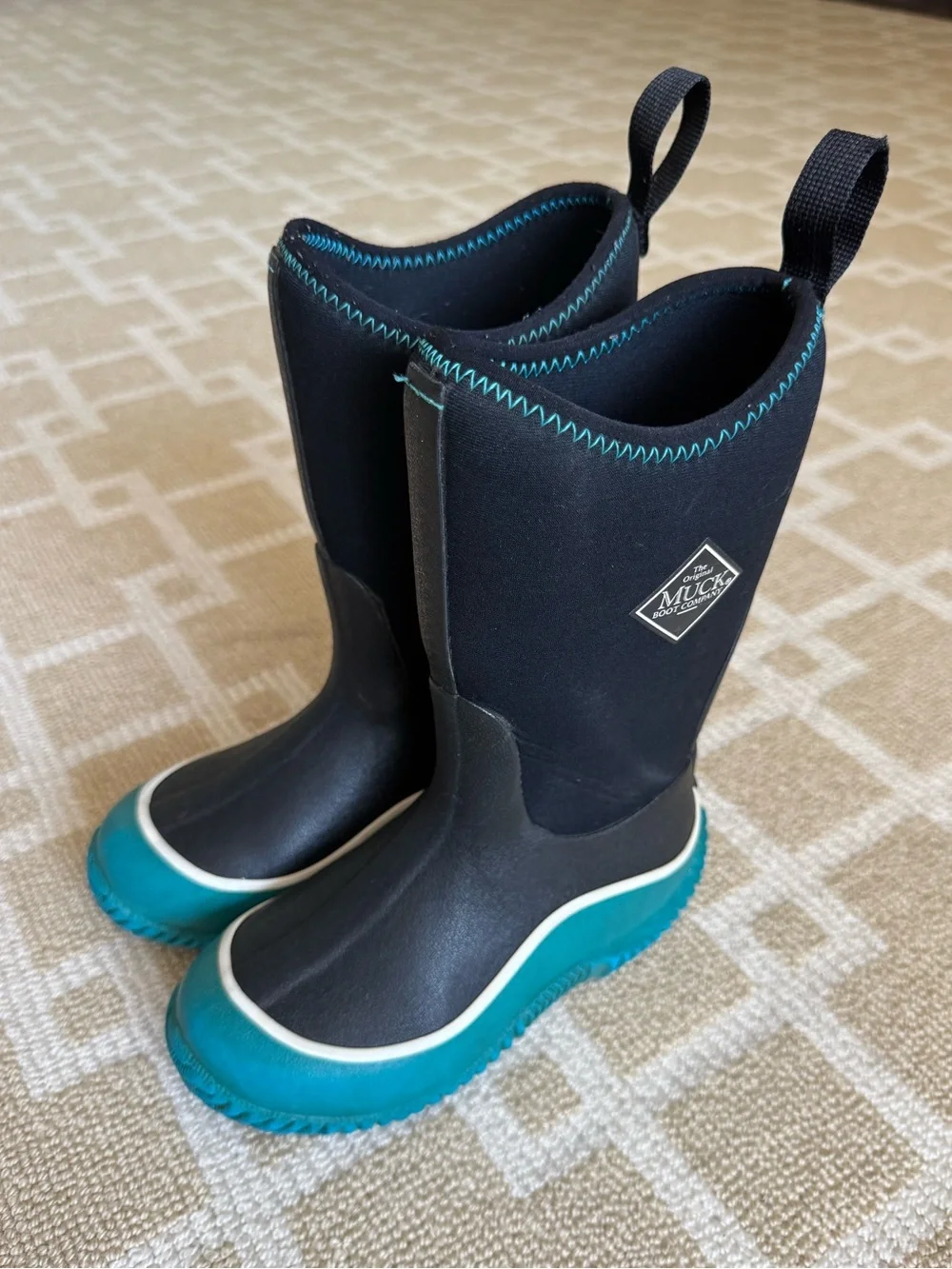Muck Boot Company Kids Hale Rubber Rain Boots Waterproof Black Teal US 12